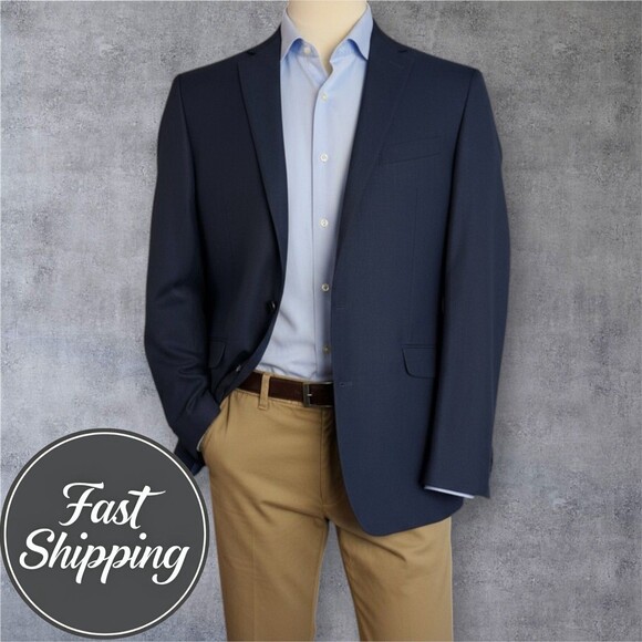 KENNETH COLE Mens Blazer Sport Coat Two Button Jacket 42L Blue Navy